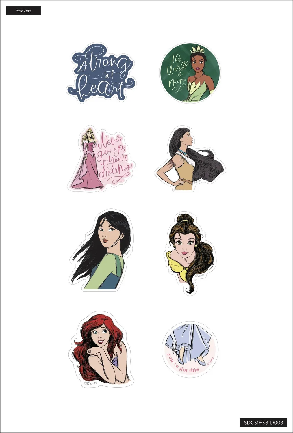 Happy Planner Disney Princess Strong at Heart decals vinyle x8