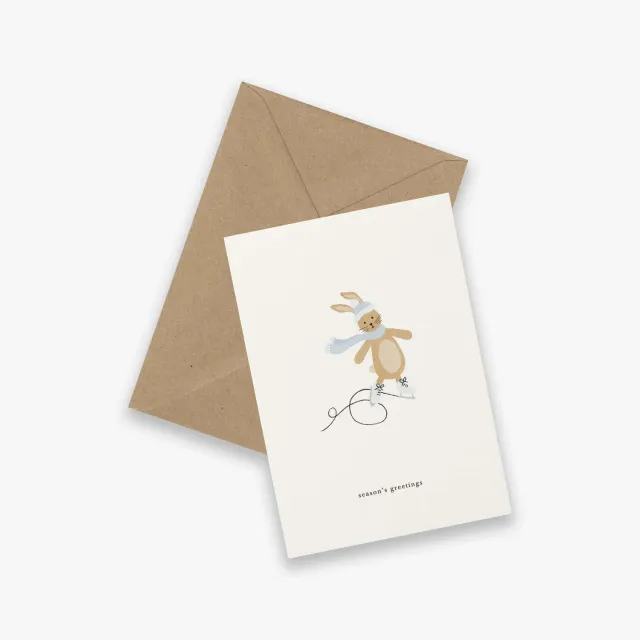 Kartotek Ice Skating Bunny carte Noël lapin enveloppe