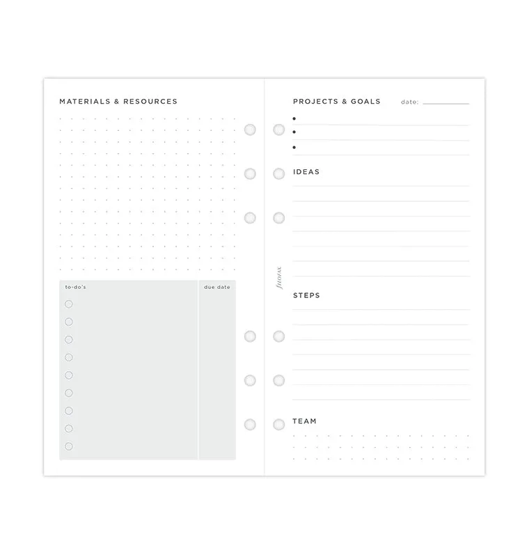 Filofax Classic Personal recharge projets objectifs 56 feuilles