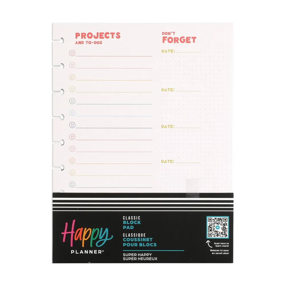 Happy Planner Super Happy Classic bloc-notes 100 feuilles projet