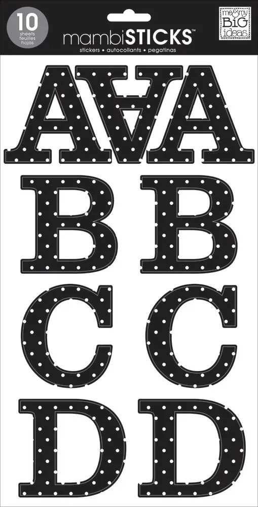 Happy Planner Alphabet stickers lettres pois noir blanc 8 planches