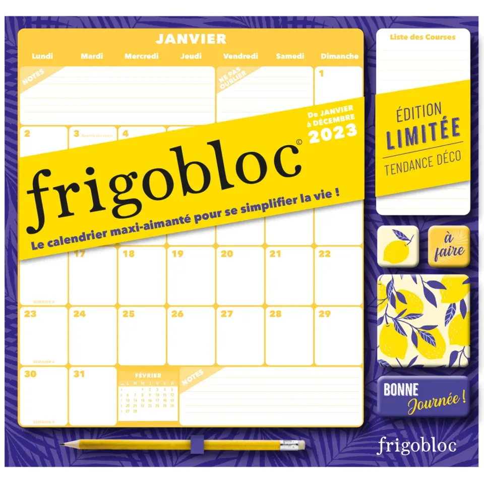 Frigobloc Mensuel 2023 Déco bleu calendrier janv-déc 2023