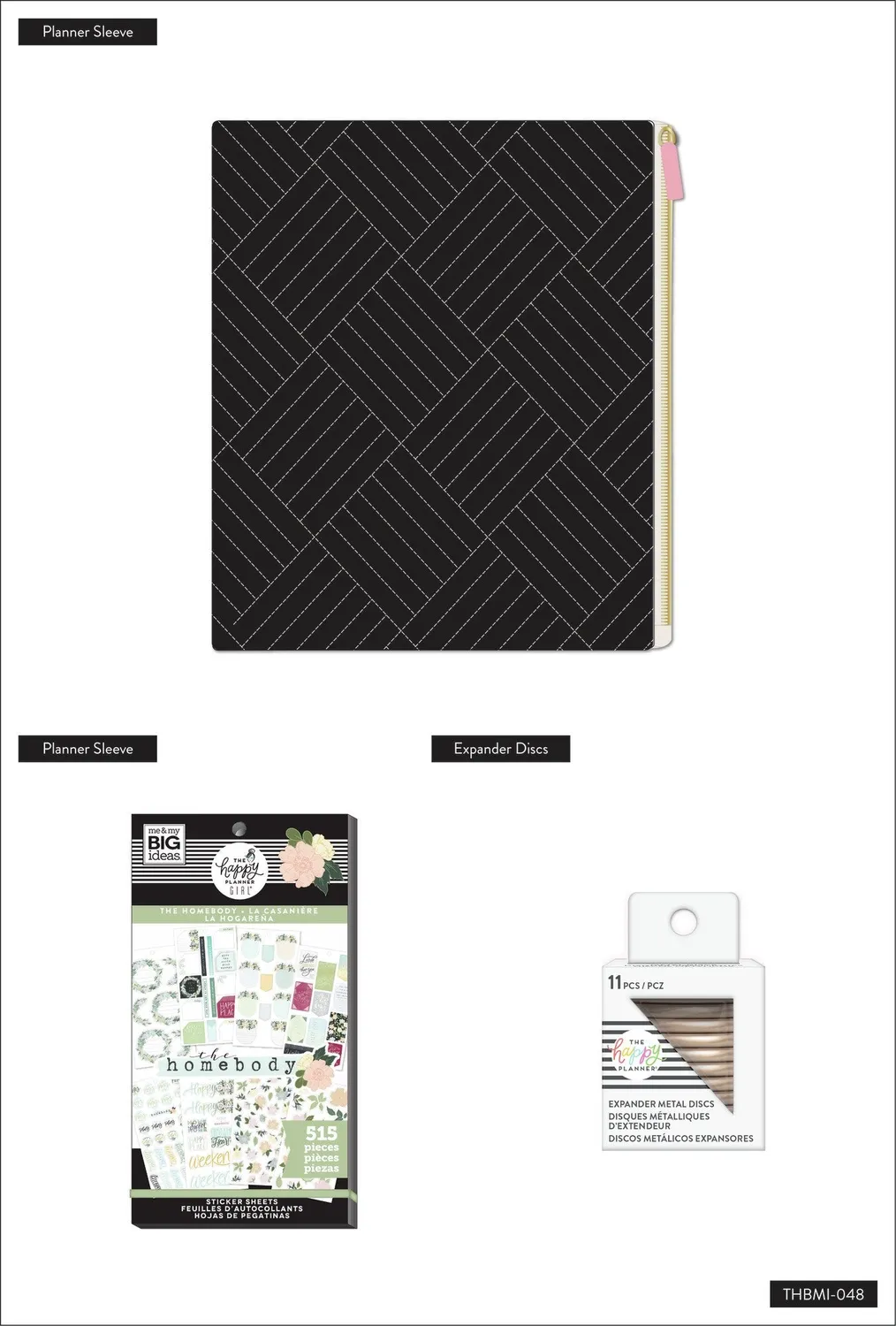 Happy Planner Homebody housse agenda zippée noire + stickers
