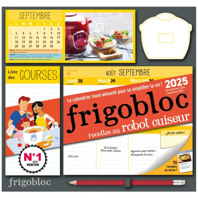 Frigobloc Hebdomadaire Robot cuiseur calendrier 2025 sept.2024-déc.25