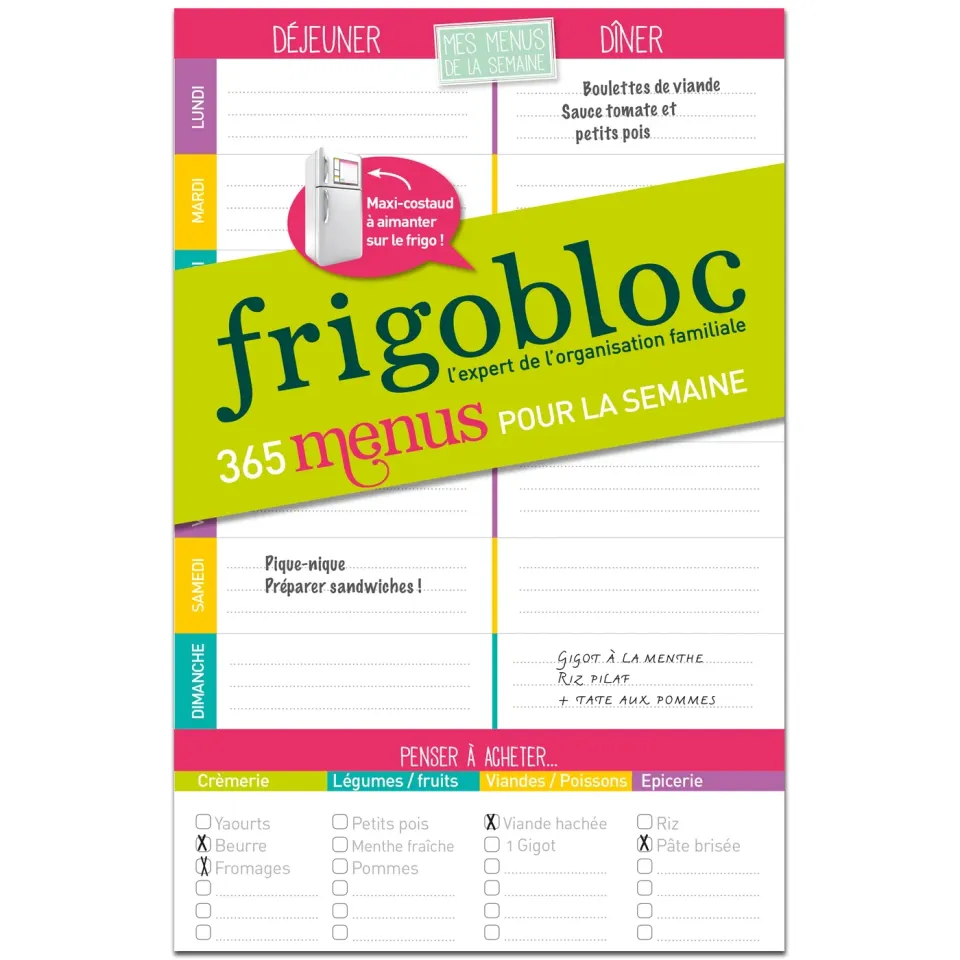 FrigoBloc Mes menus de la semaine bloc 52 listes aimante