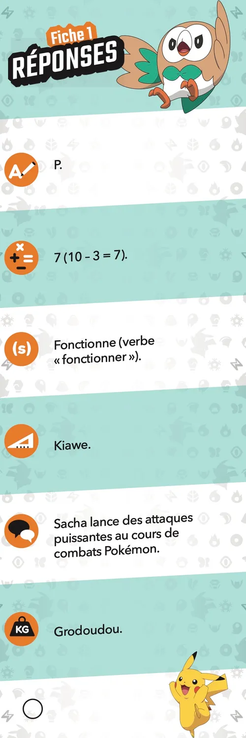 Frigobloc Incollables Pokémon CE1 éventail quiz 6-7 ans