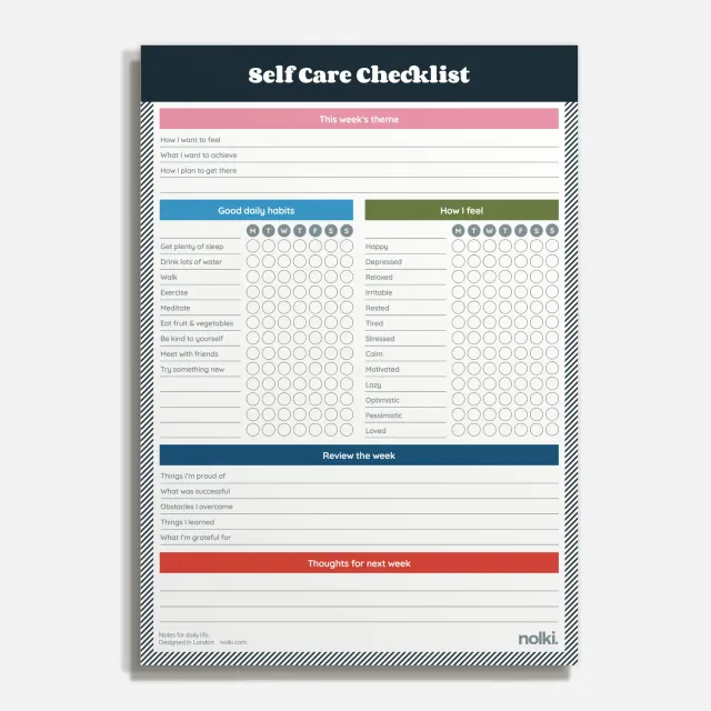 Nolki Self Care Checklist bloc-notes A5 100 feuilles routine