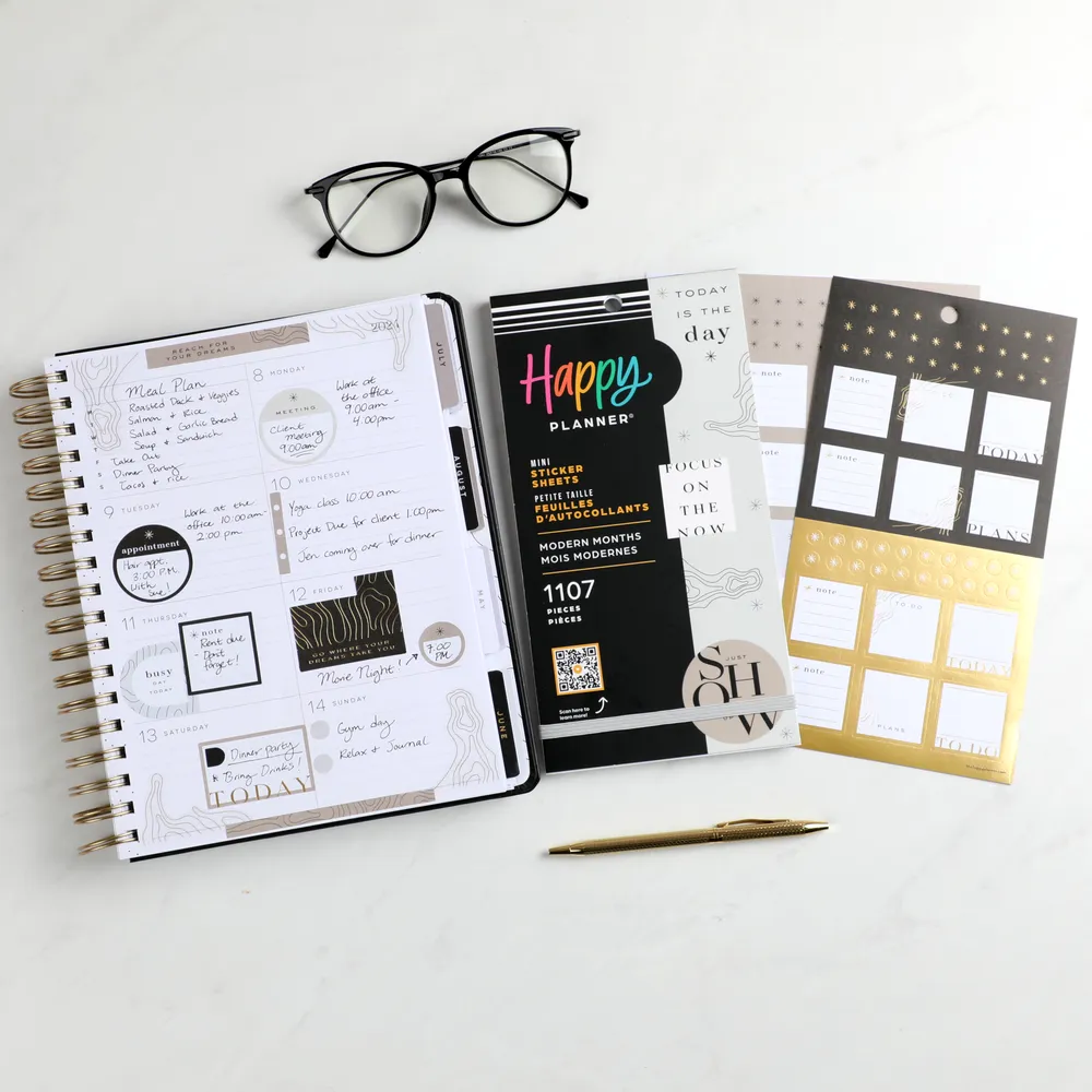 Happy Planner Modern Months Mini stickers 1107 noir et blanc