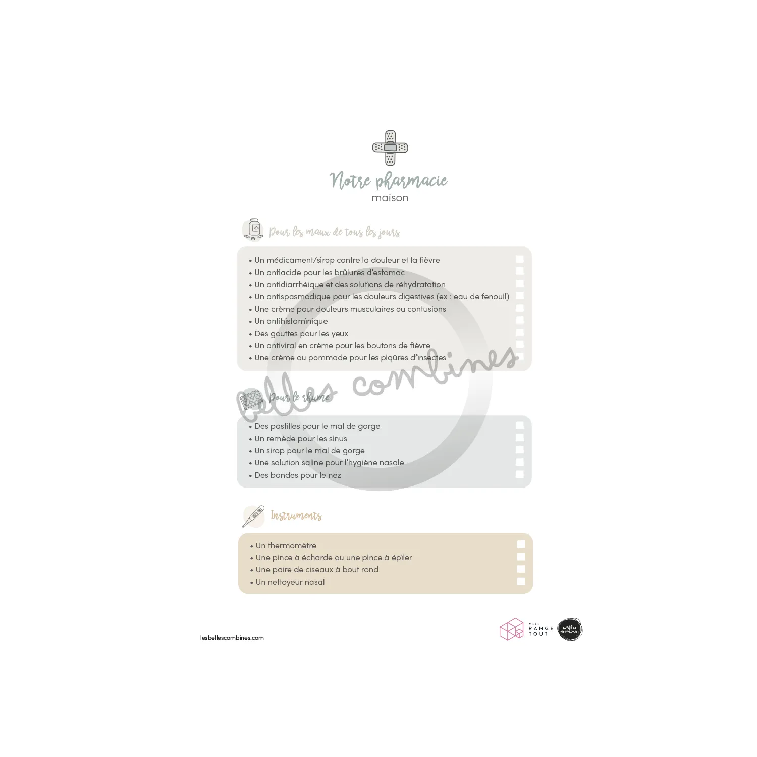 Les Belles Combines Notre pharmacie maison fiche inventaire à imprimer