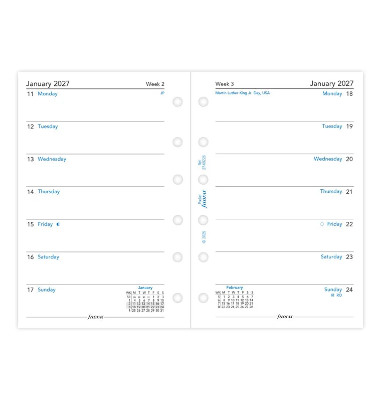 Filofax recharge agenda pocket 2027 semaine 1 page