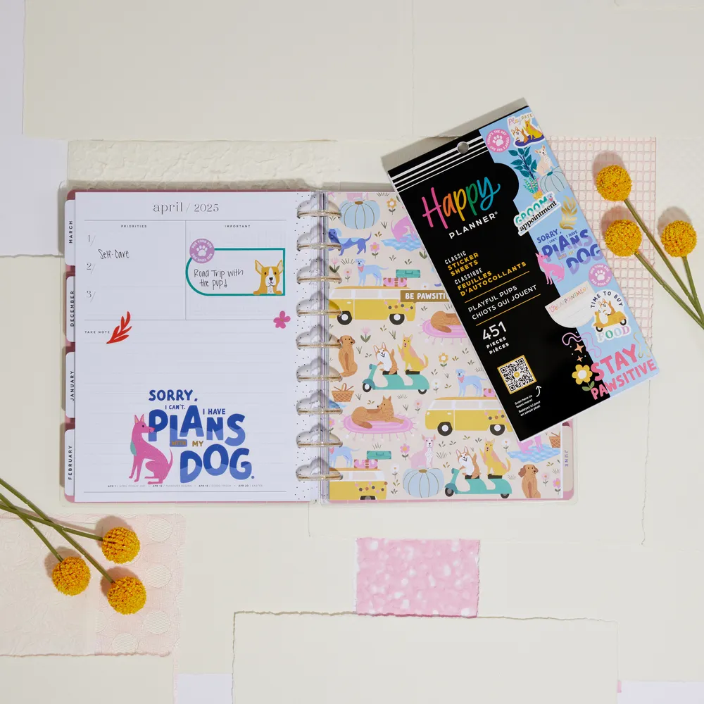 Happy Planner Playful Pups stickers agenda 451 pcs doré chiens
