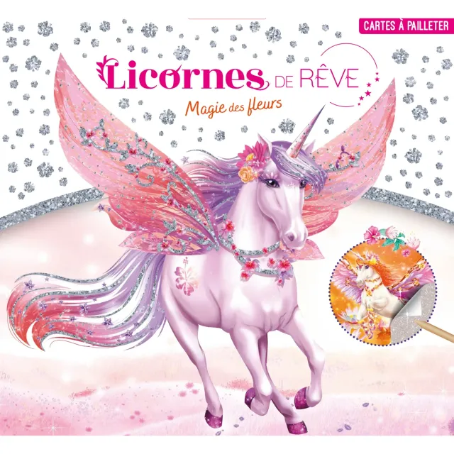 Licornes de rêve Magie des fleurs cartes à pailleter lot