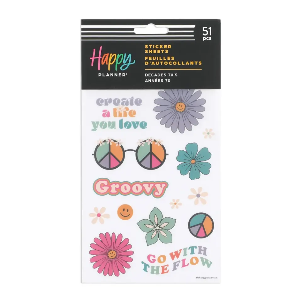 Happy Planner Decades 70s stickers disco 5 feuilles 51 pièces