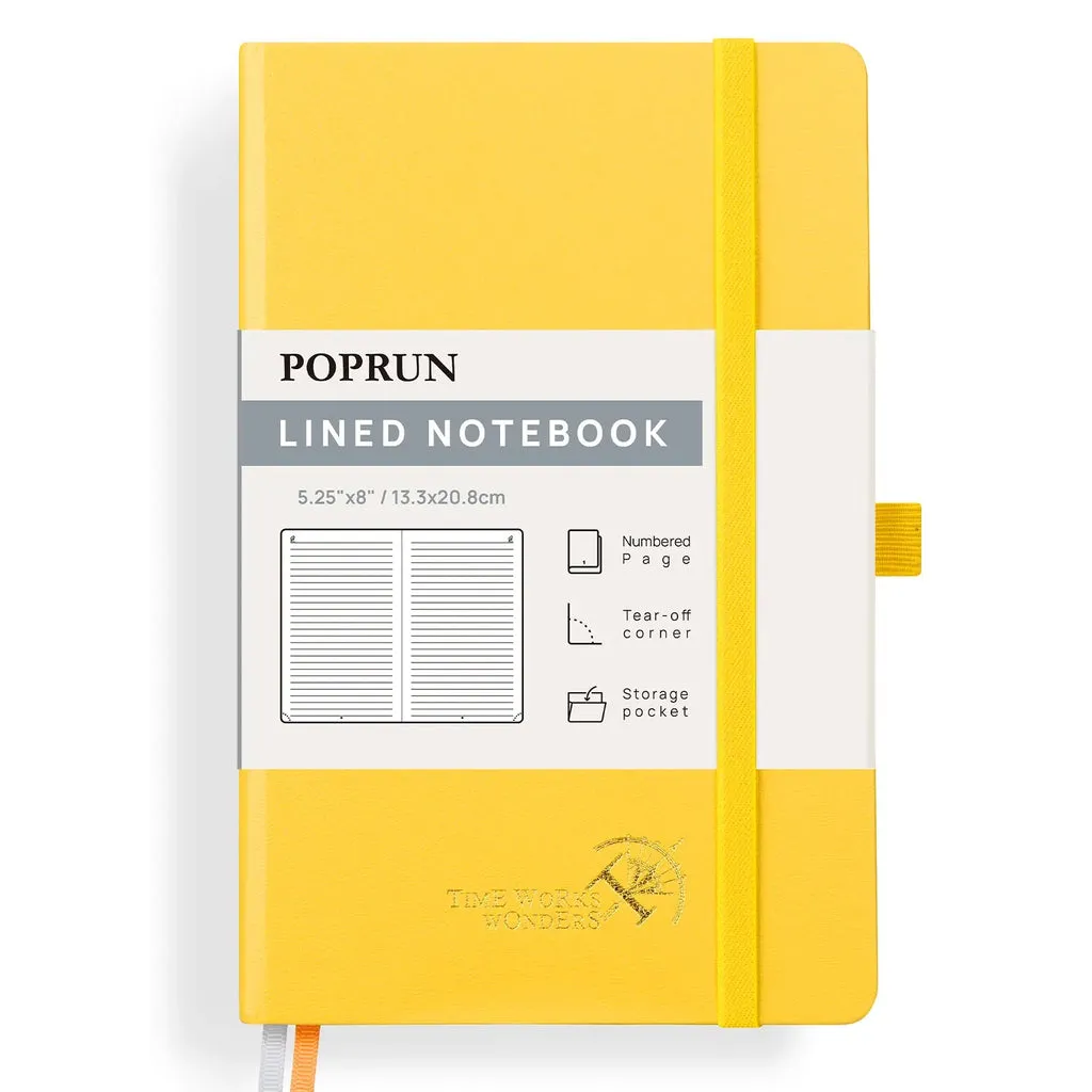 Poprun carnet ligné rigide jaune clair A5 128 pages