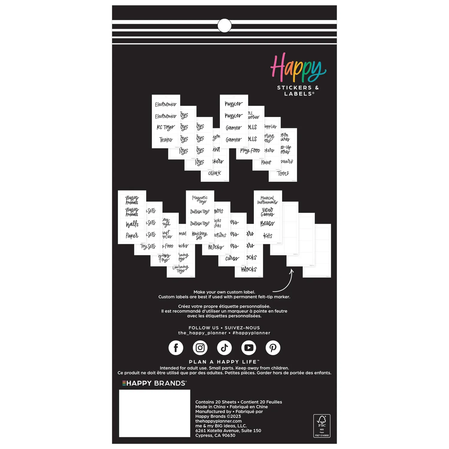 Happy Planner Playroom étiquettes rangement transparentes