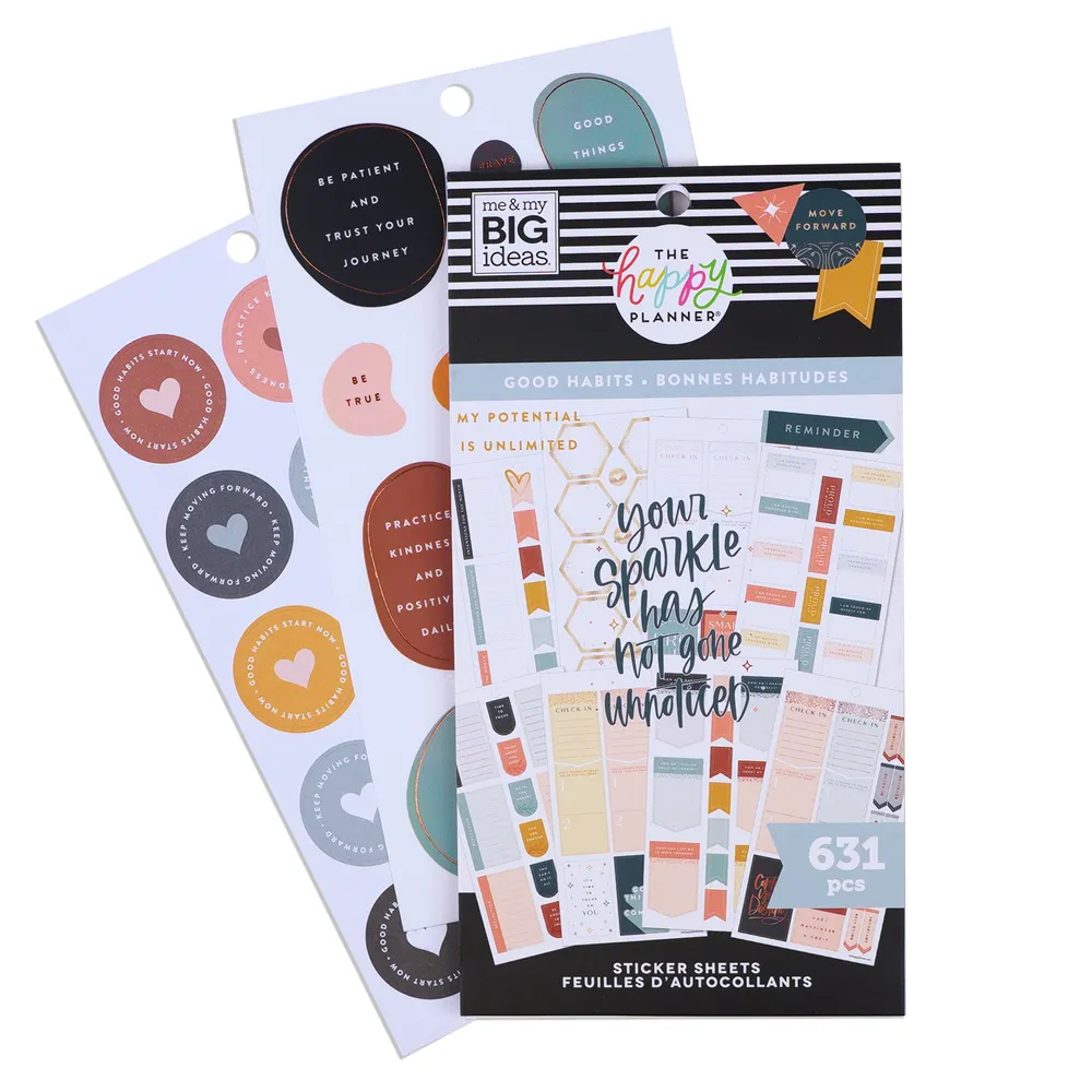 Happy Planner Good Habits Value Pack stickers 30 feuilles doré