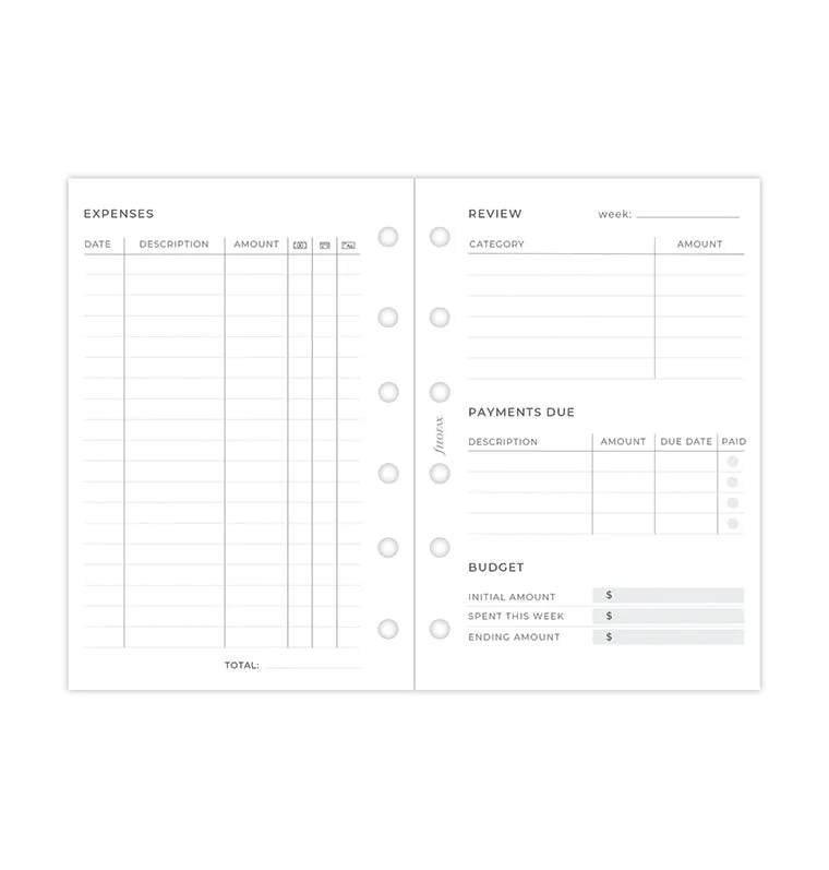 Filofax Expense Tracker recharge Pocket suivi budget