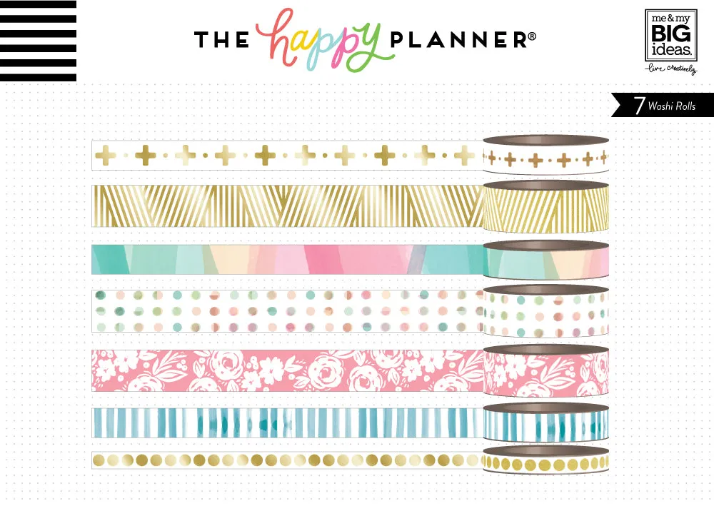 Happy Planner Hello Life ruban washi 7 rouleaux couleur