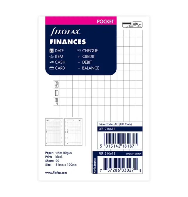 Filofax Finanza Pocket recharge agenda 25 feuilles finance