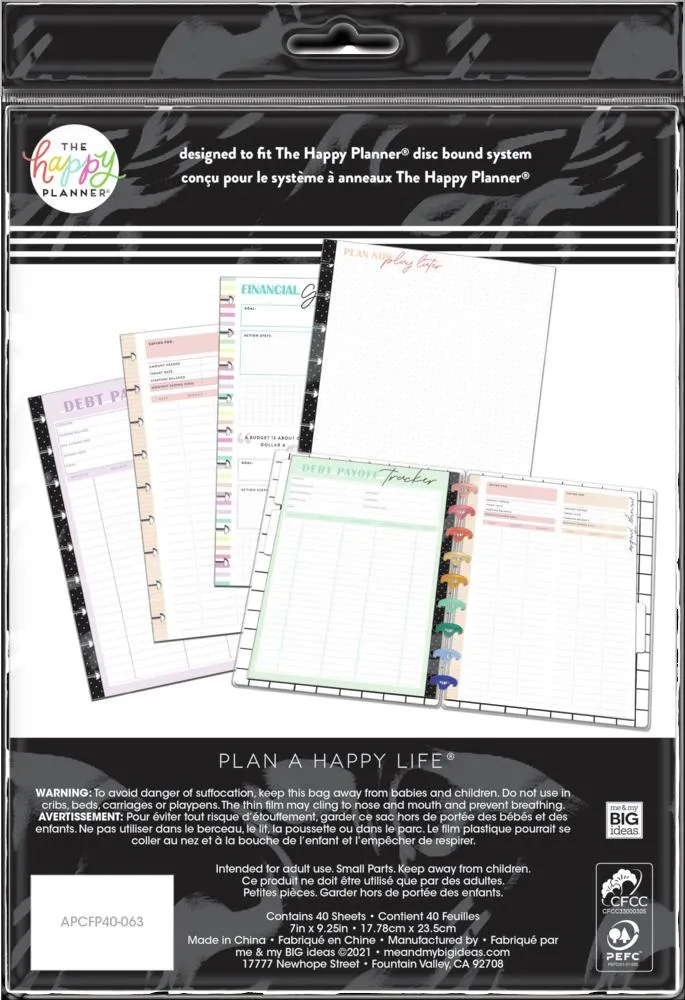 Happy Planner Budget papier recharge Classic 40 feuilles