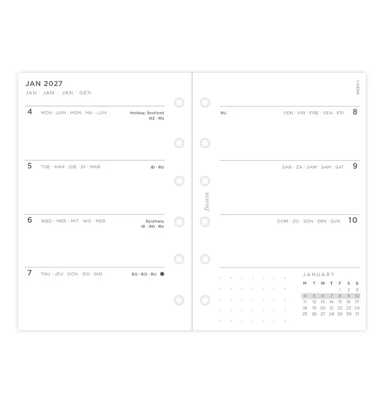Filofax Minimal recharge hebdo Pocket 2027 blanche
