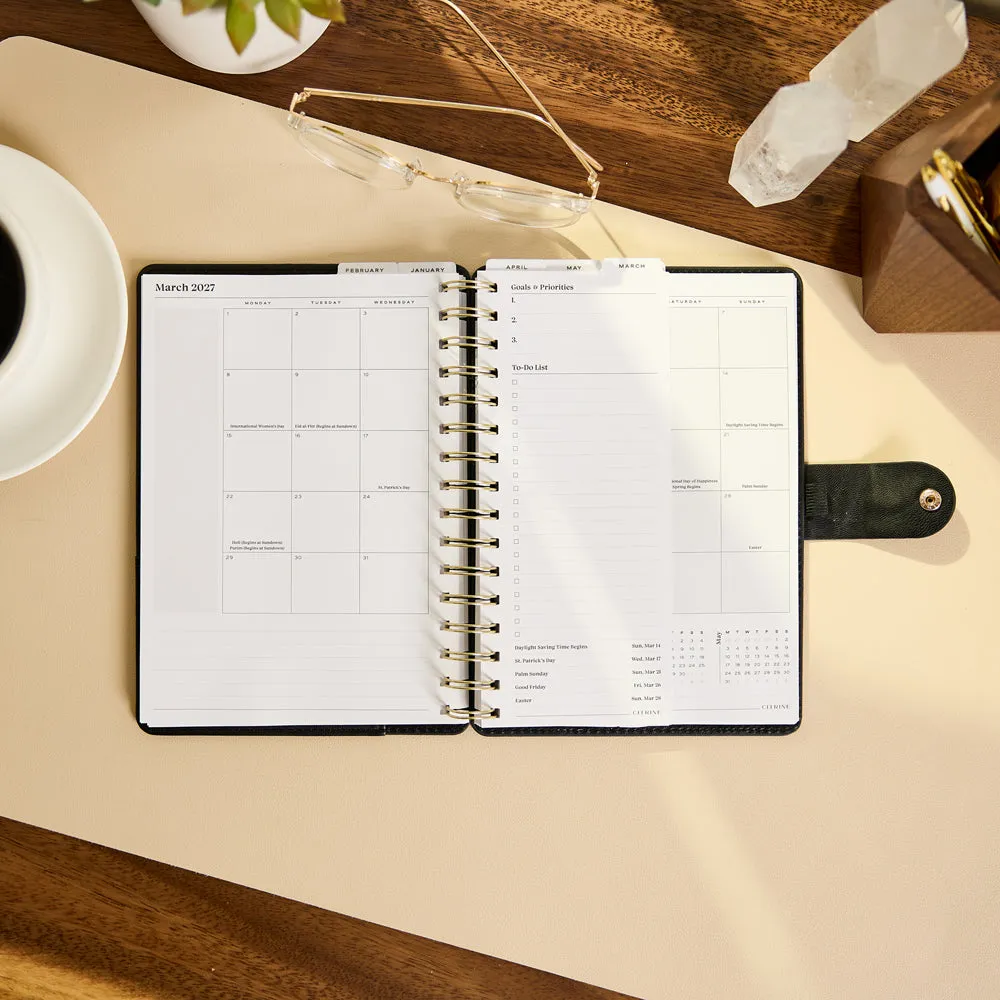 Citrine Midnight Micro Dots planner spiral A5 2027 pro 12 mois noir