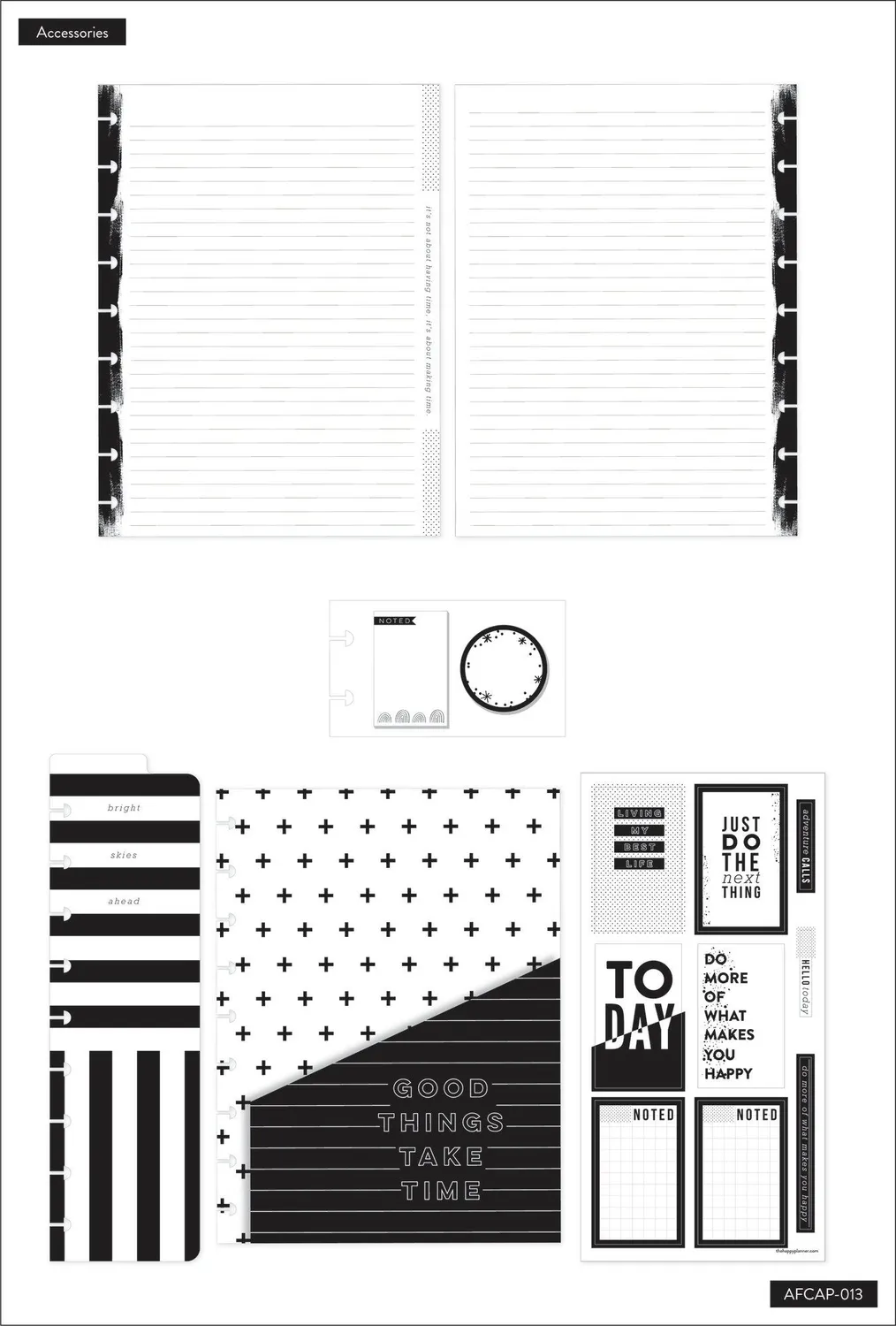 Happy Planner Classic pack accessoires Black & White noir blanc