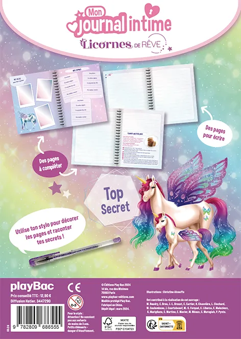 Frigobloc Licornes journal intime cadenas stylo pailleté