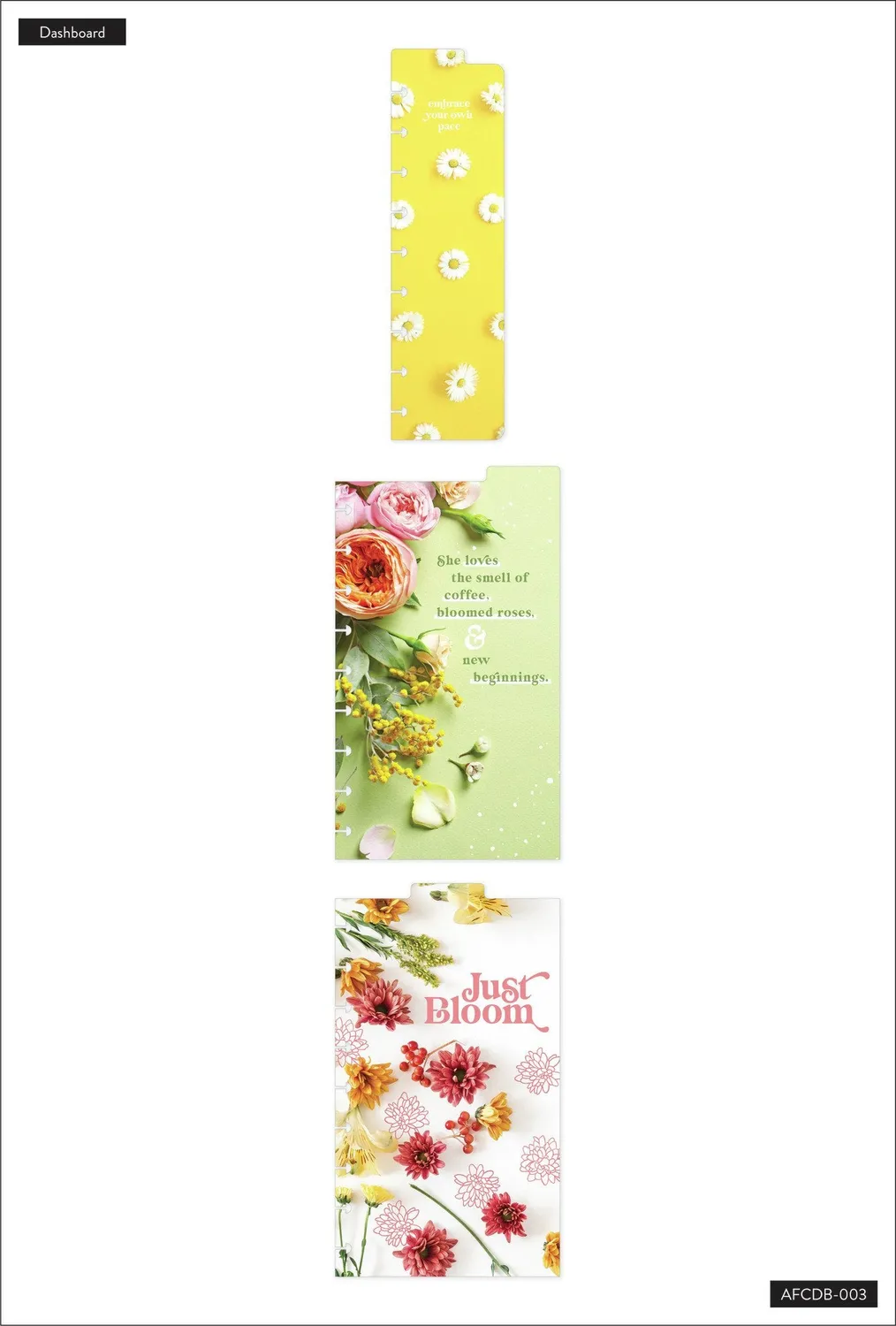 Happy Planner Pressed Florals Classic Dashboard intercalaire lot 3 fleuri