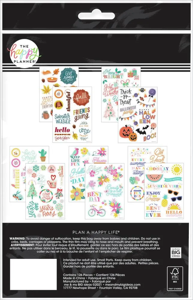 Happy Planner All Seasons autocollants effaçables tableau 126 pcs