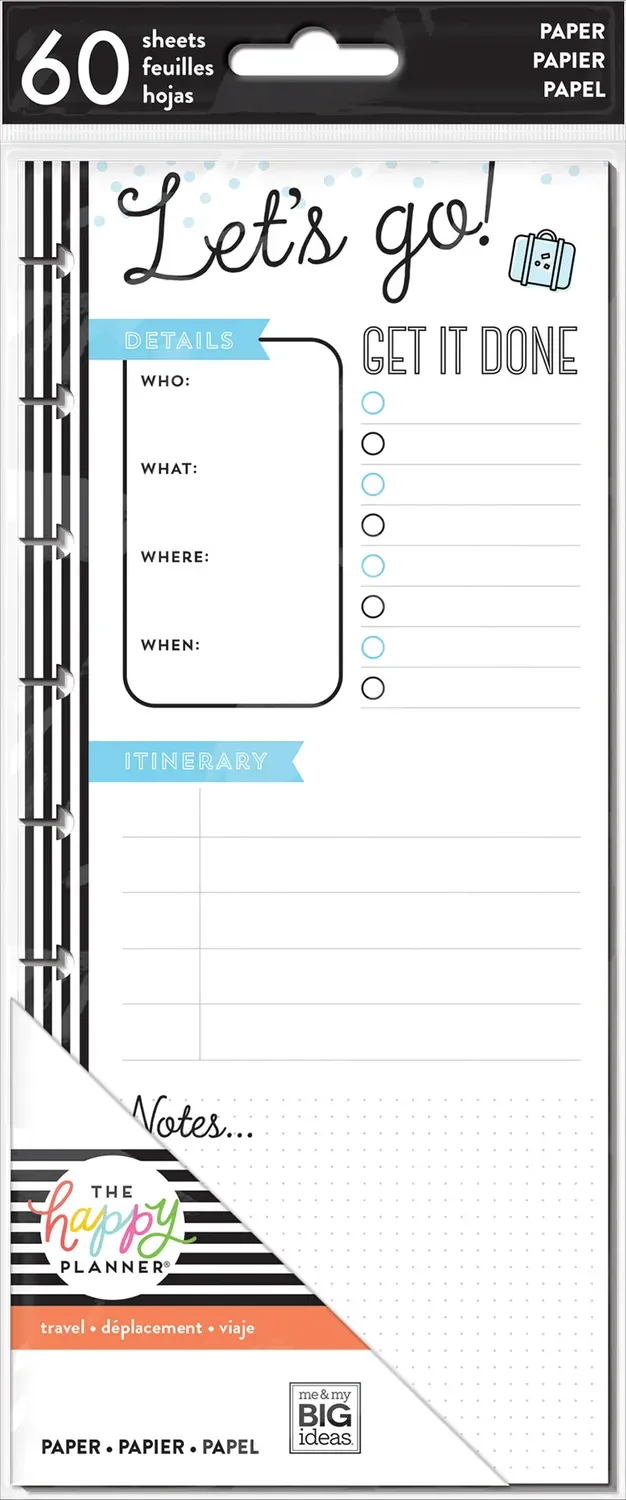 Happy Planner Classic Travel recharge papier demi-page 60 feuilles