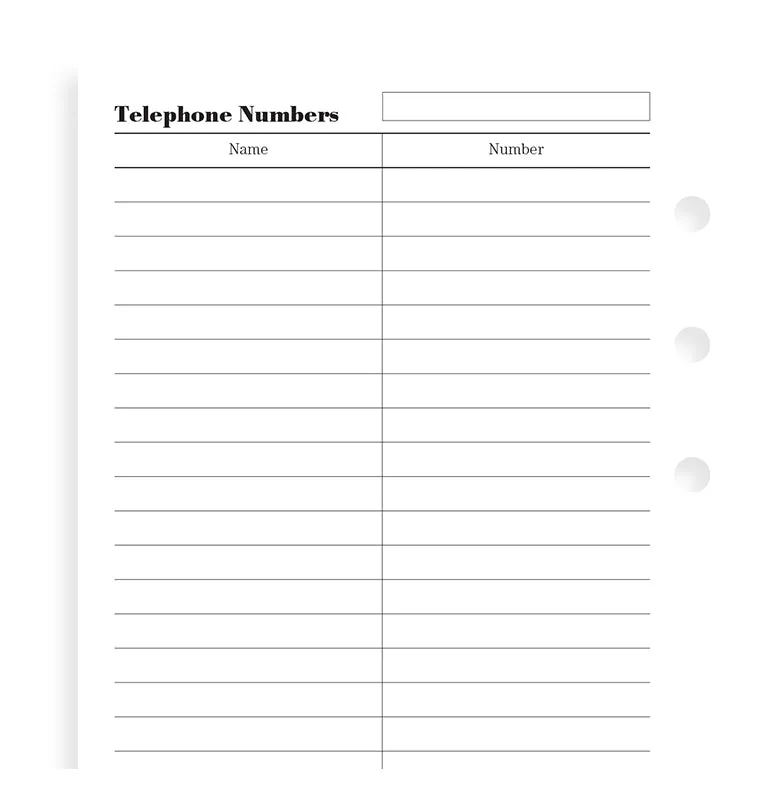 Filofax Classic Personal recharge répertoire 20 feuilles
