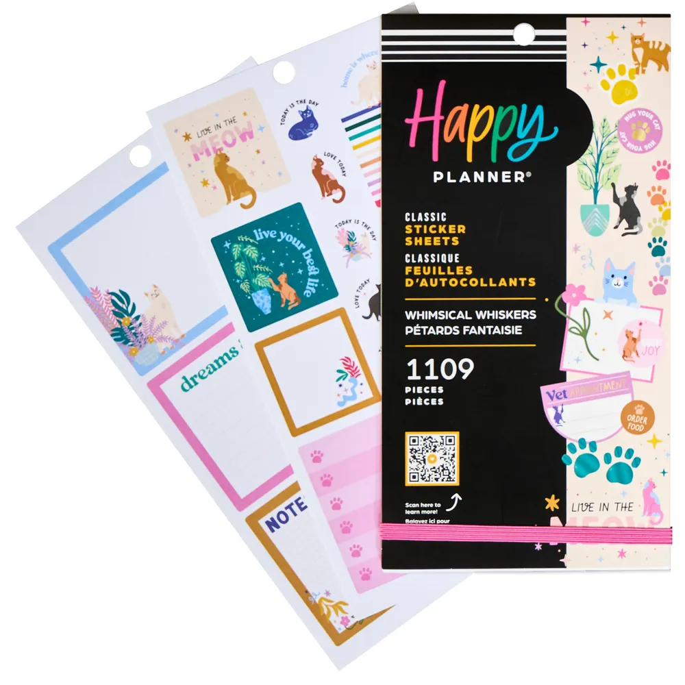 Happy Planner Whimsical Whiskers stickers chats 30 feuilles