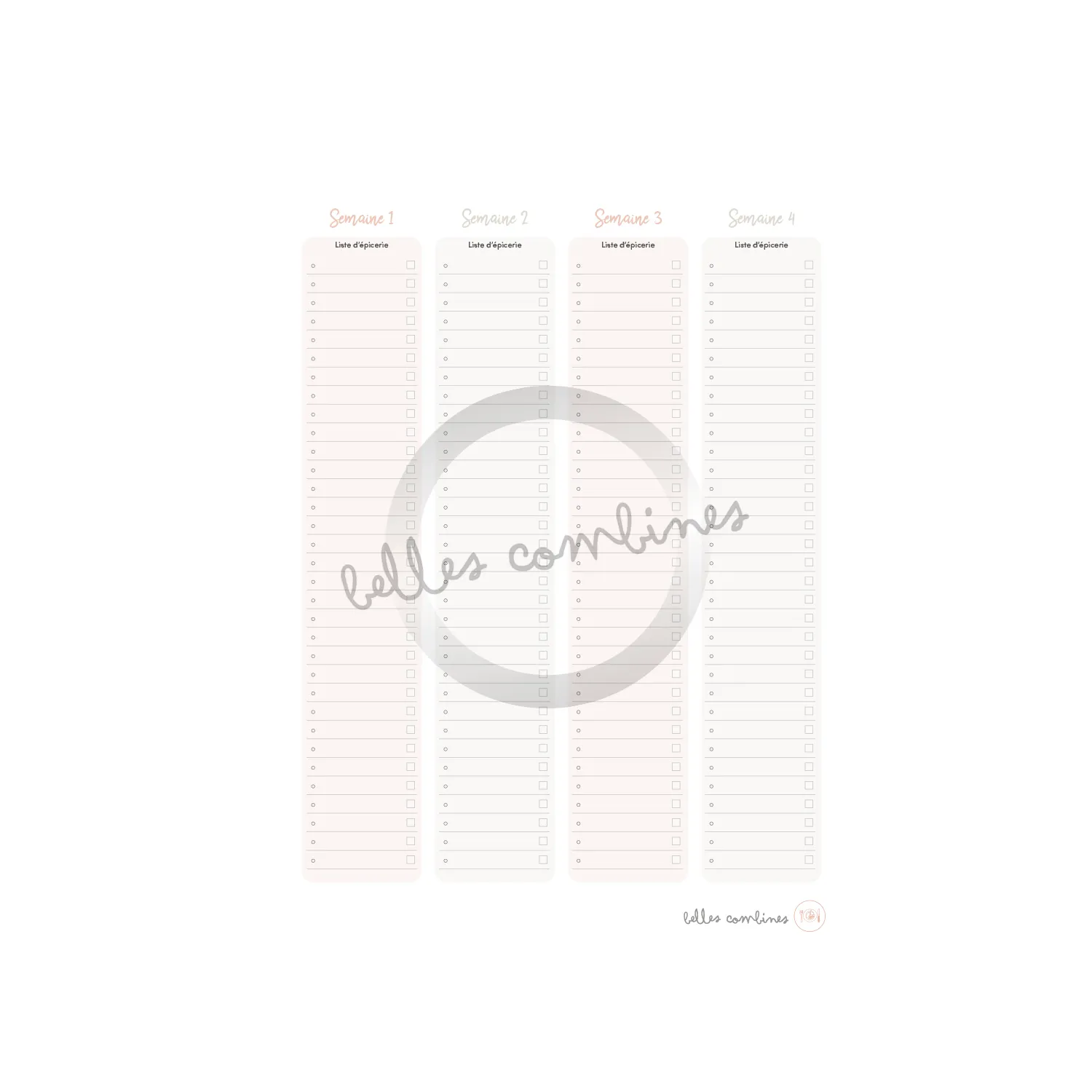Les Belles Combines Planification mensuelle des repas menu français à imprimer