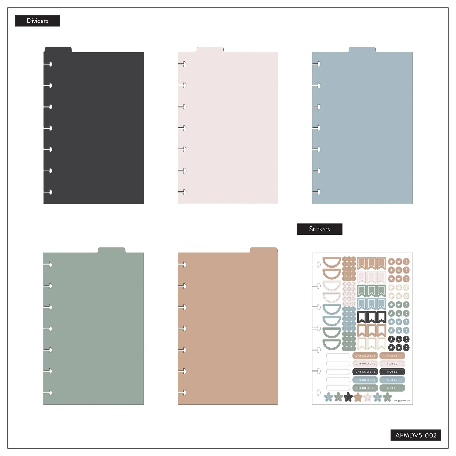 Happy Planner Neutrals Mini intercalaires plastique neutres x5