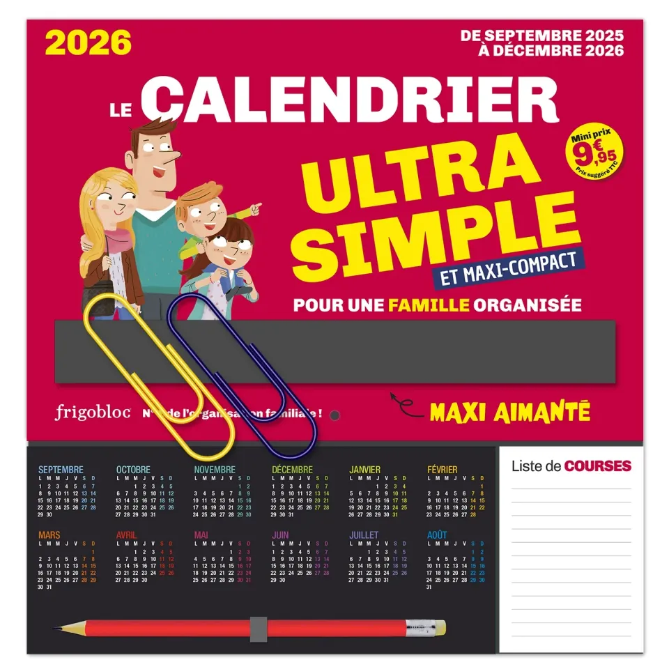 Frigobloc Ultra Simple mini calendrier familial 2025-2026