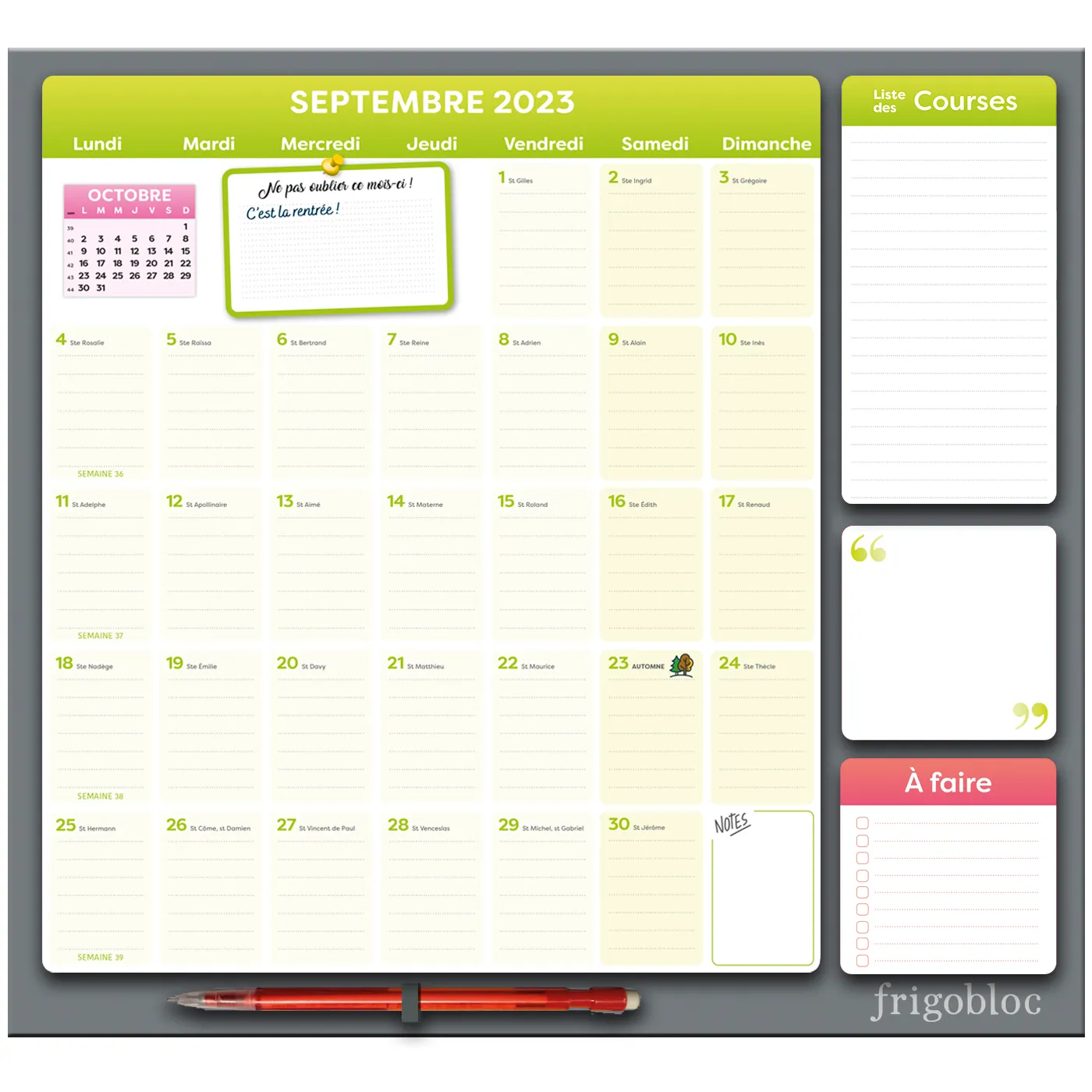 Frigobloc Mensuel 2024 calendrier familial aimanté frigo
