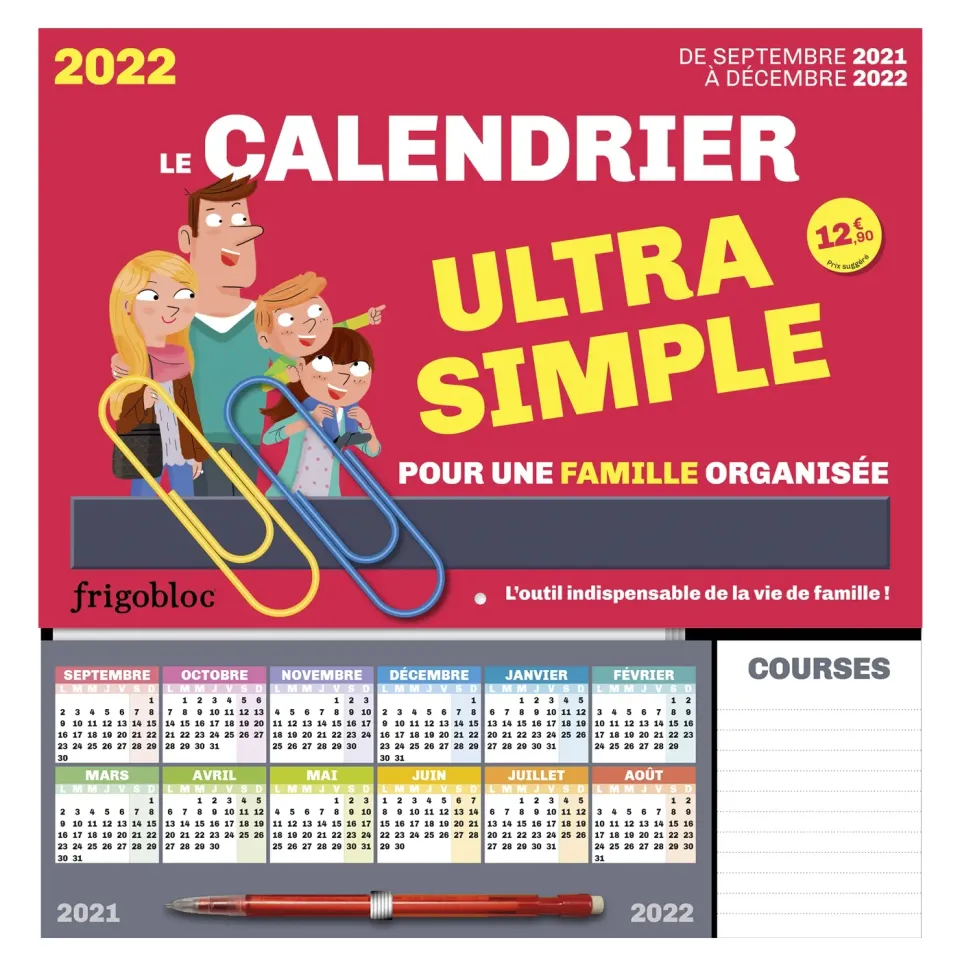 Frigobloc Ultra simple calendrier familial sept 2021-déc 2022