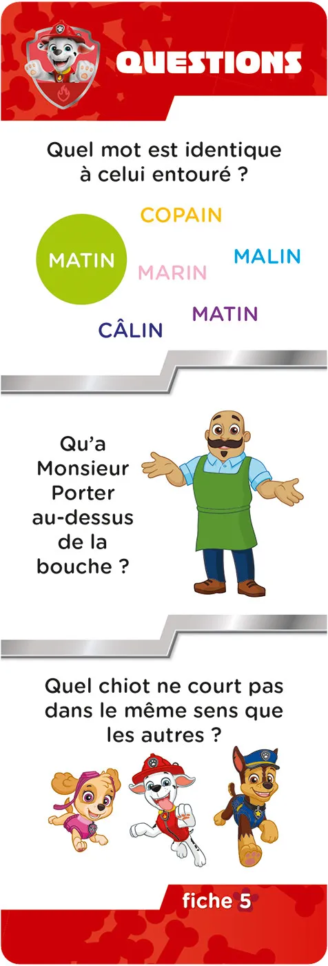 Les Incollables Grande Section éventail quiz Pat' Patrouille