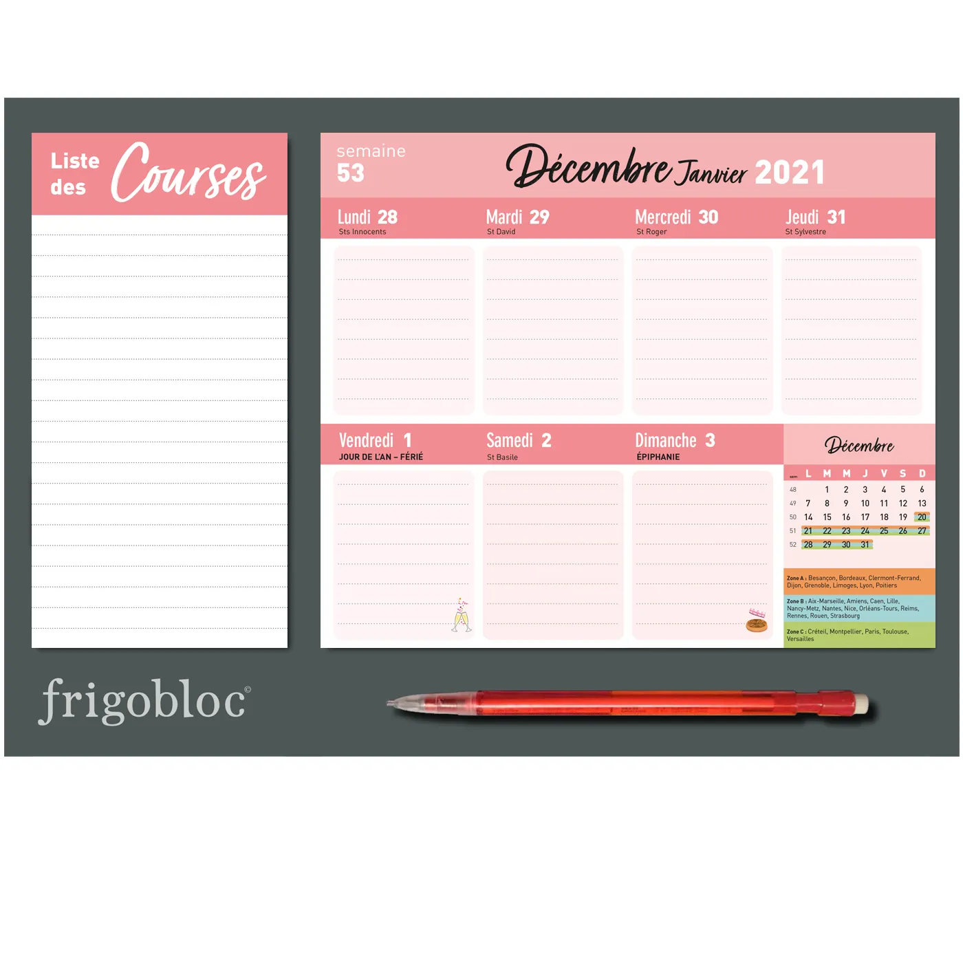 Frigobloc Mini hebdo Recettes Marmiton calendrier familial 2021