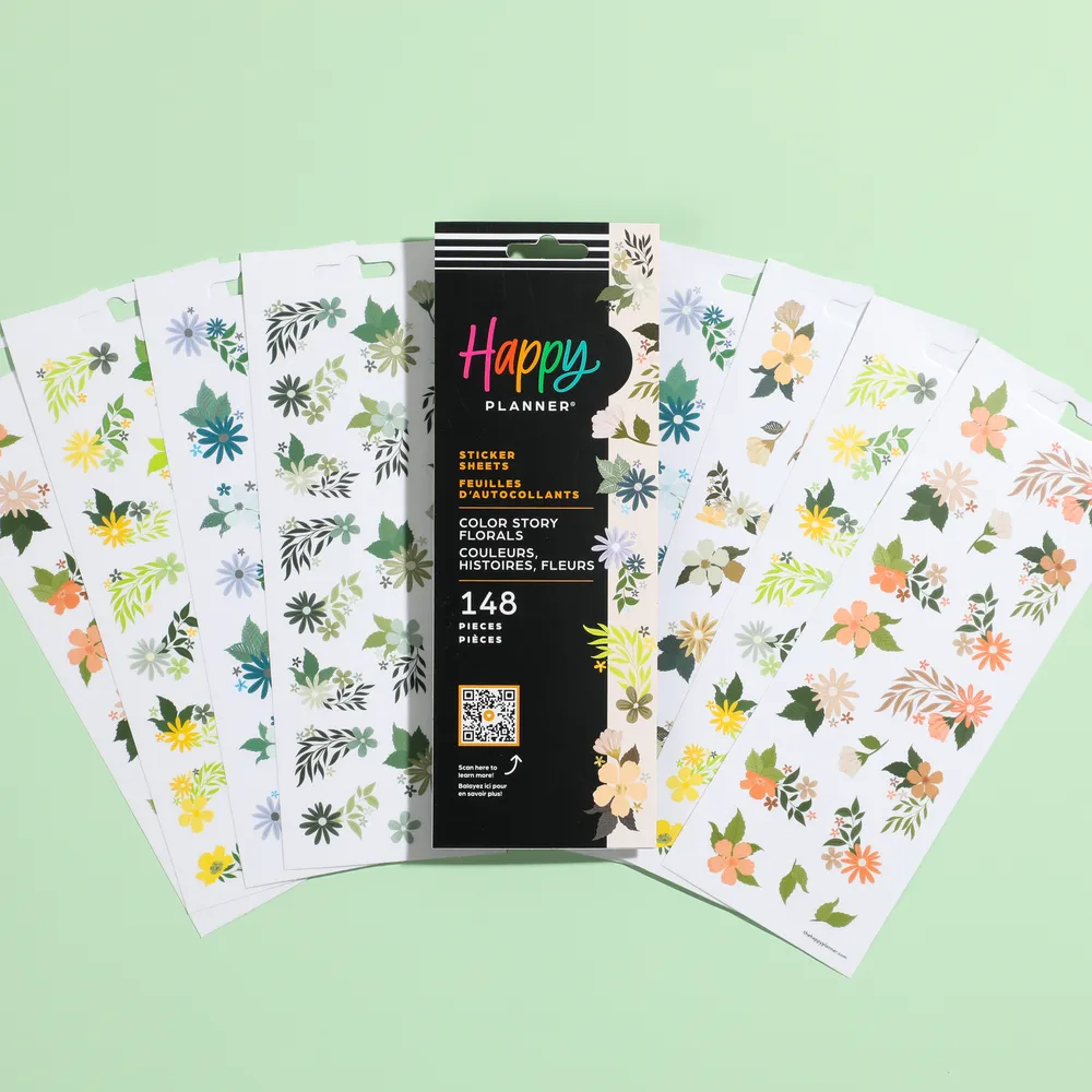 Happy Planner Floral Color Story stickers 8 feuilles floraux
