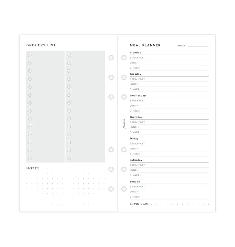 Filofax recharge planificateur repas Personal 56 feuilles
