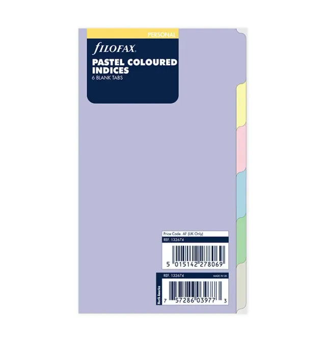 Filofax Pastel intercalaires Personal 6 onglets pastel