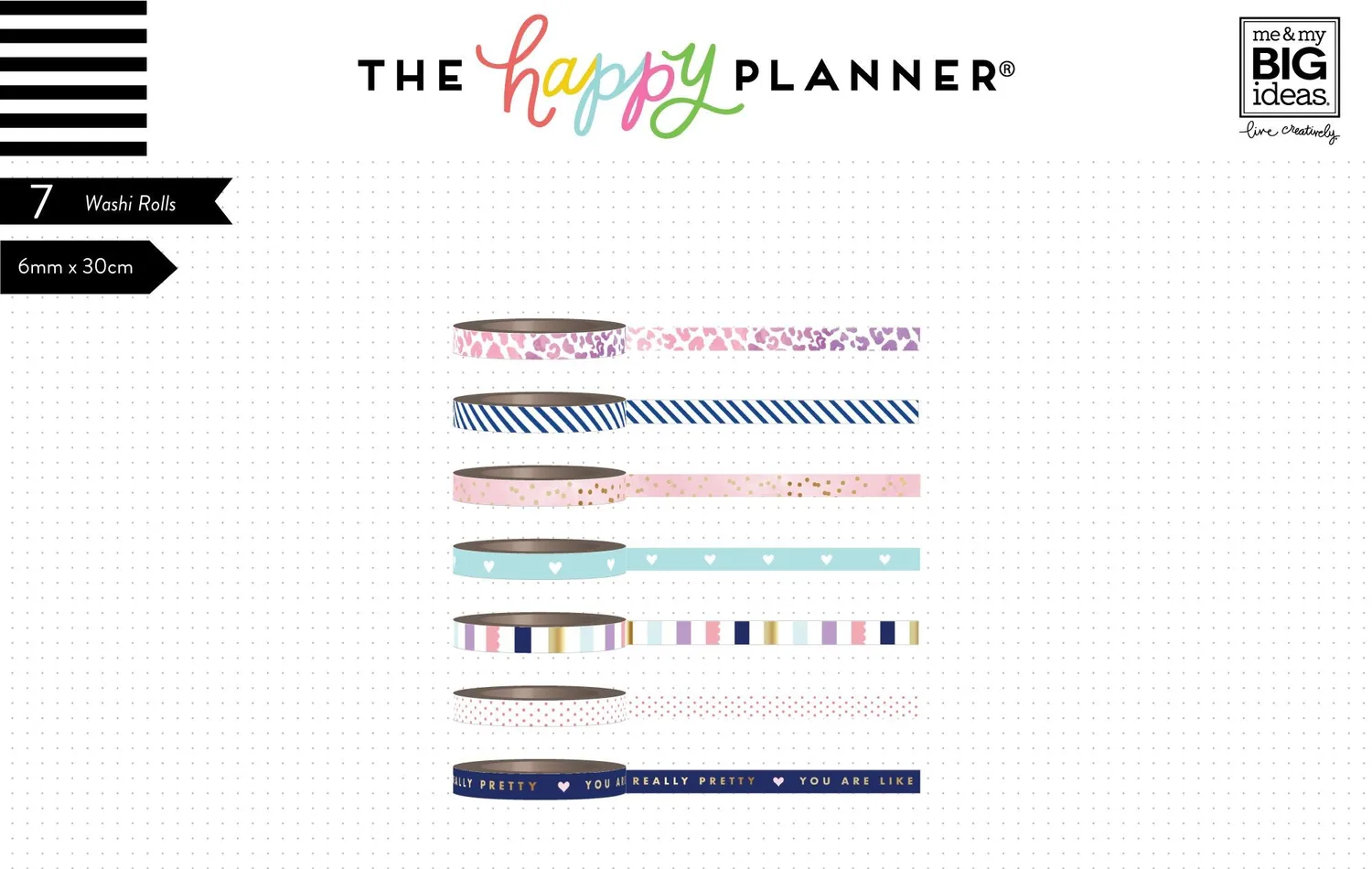 Happy Planner Glam Girl washi tape 7 rouleaux couleur