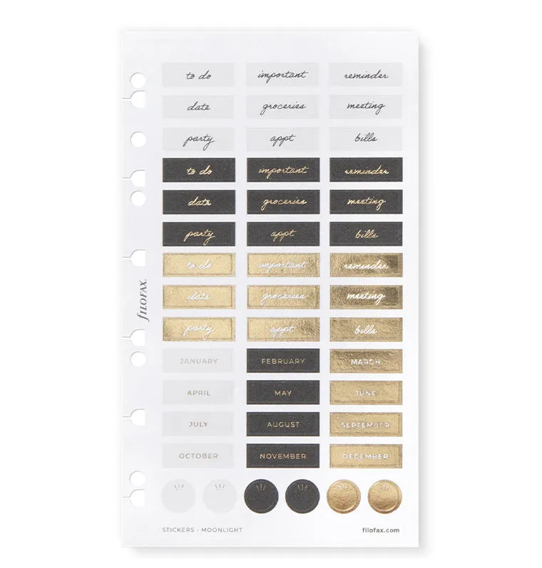 Filofax Moonlight stickers décoratifs dorés 6 feuilles