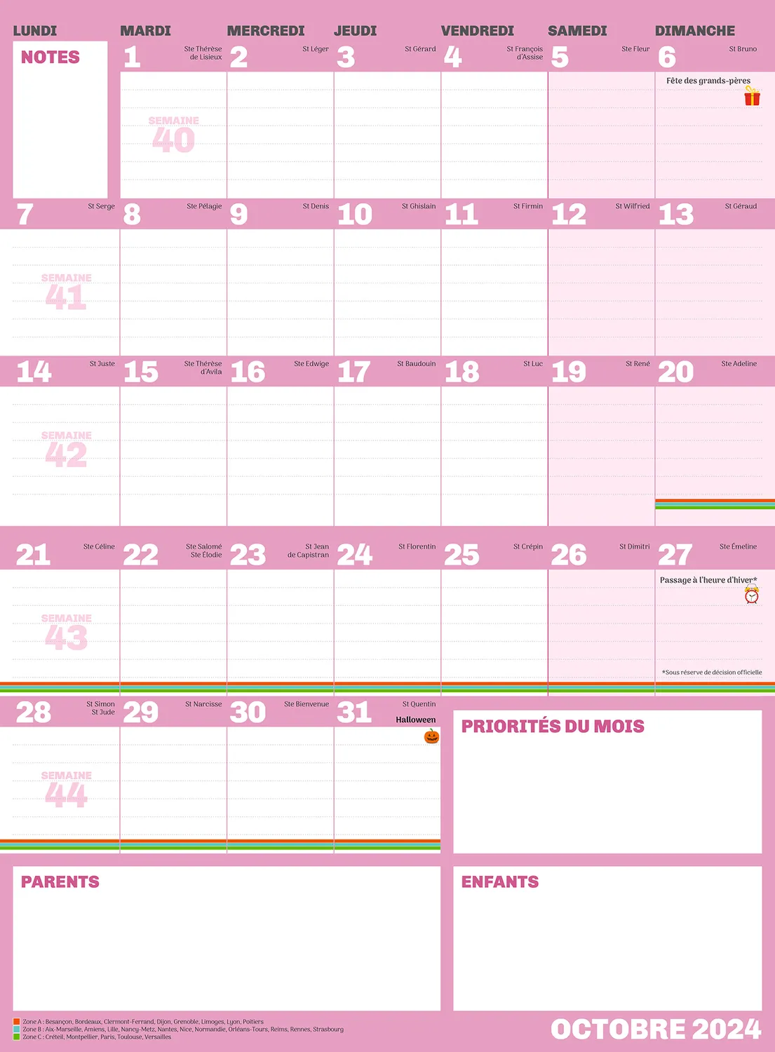 Frigobloc Mini Ultra Simple calendrier familial sept 2024-déc 2025