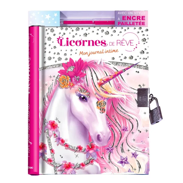 Frigobloc Licornes de Rêve journal intime cadenas stylo pailleté