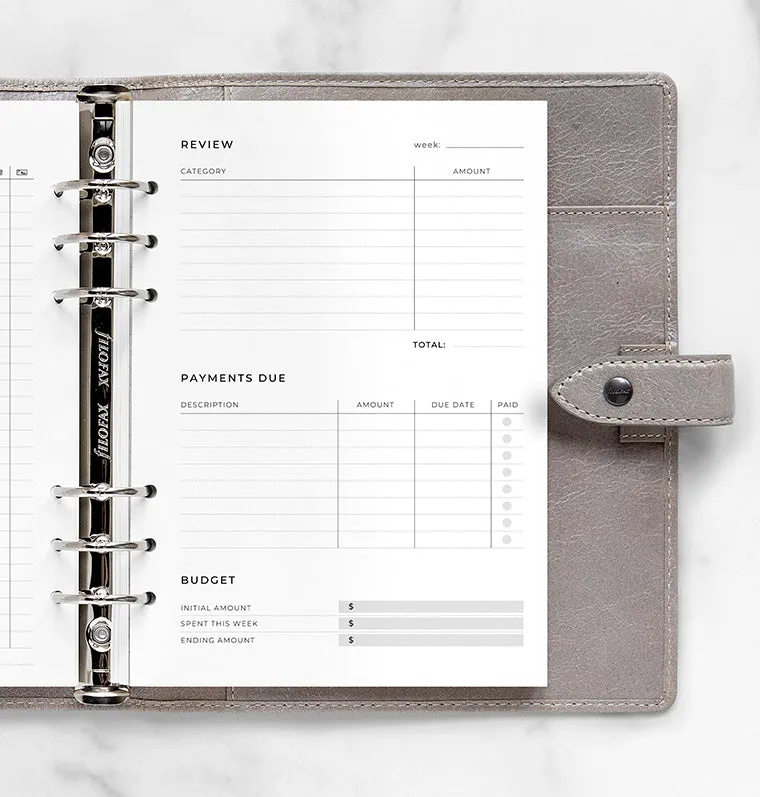 Filofax A5 recharge suivi dépenses expense tracker papier 80g