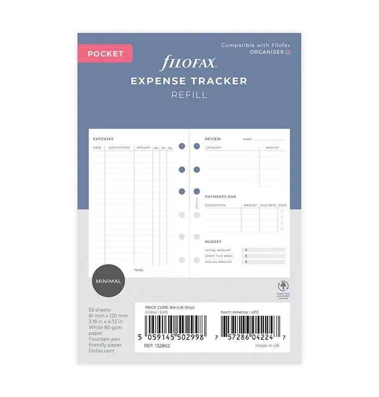 Filofax Expense Tracker recharge Pocket suivi budget