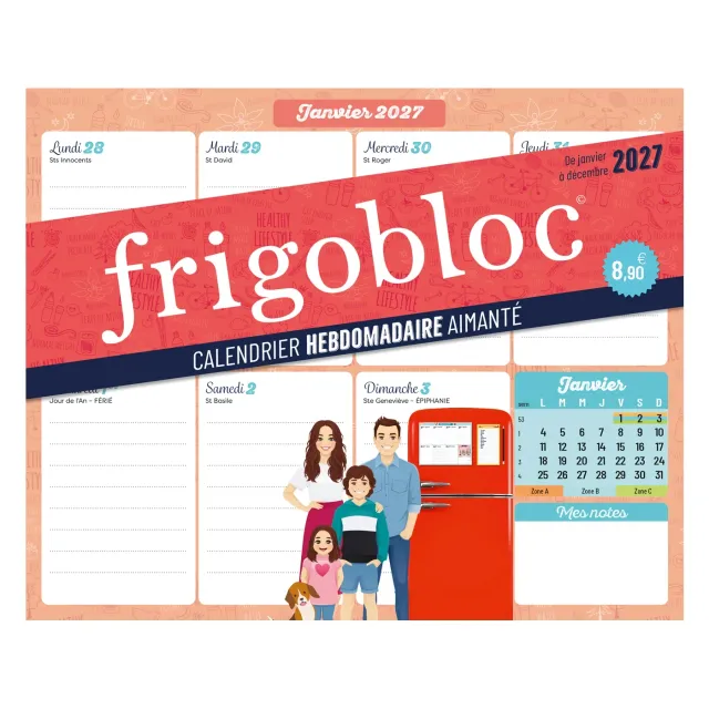 Frigobloc Planning hebdomadaire calendrier familial 2027 aimanté